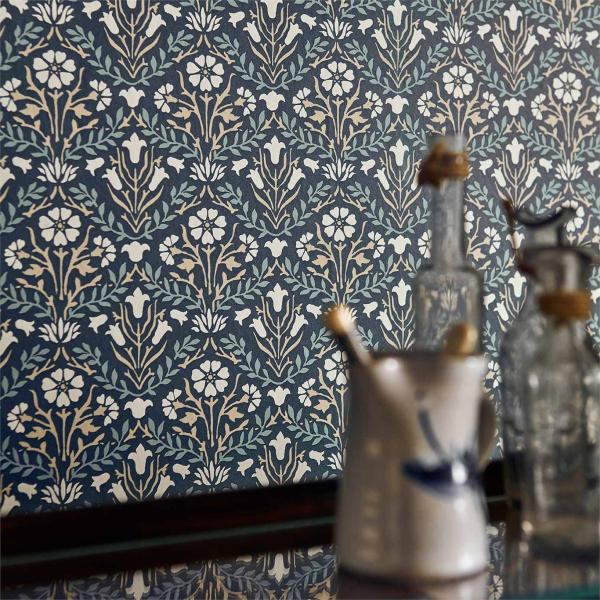 1 Morris Bellflower detail wallpaper blue botanical style library